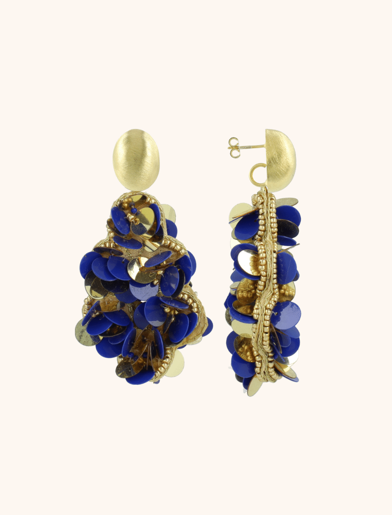Blue Gold Colored Earrings Sequin Drop L