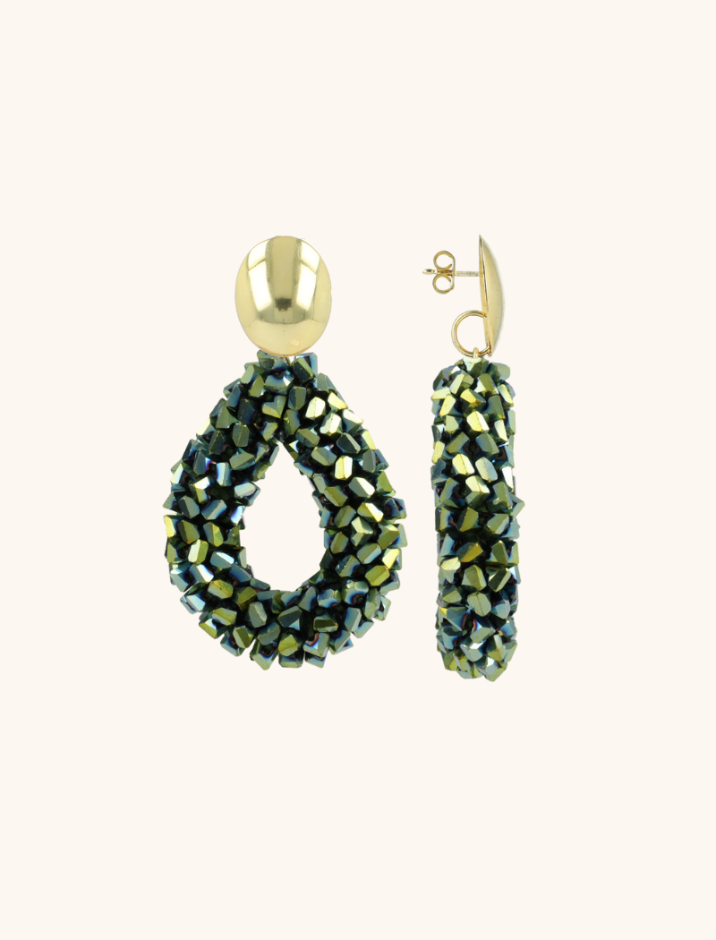 Metallic Green Earrings Marieke Drop L Raw