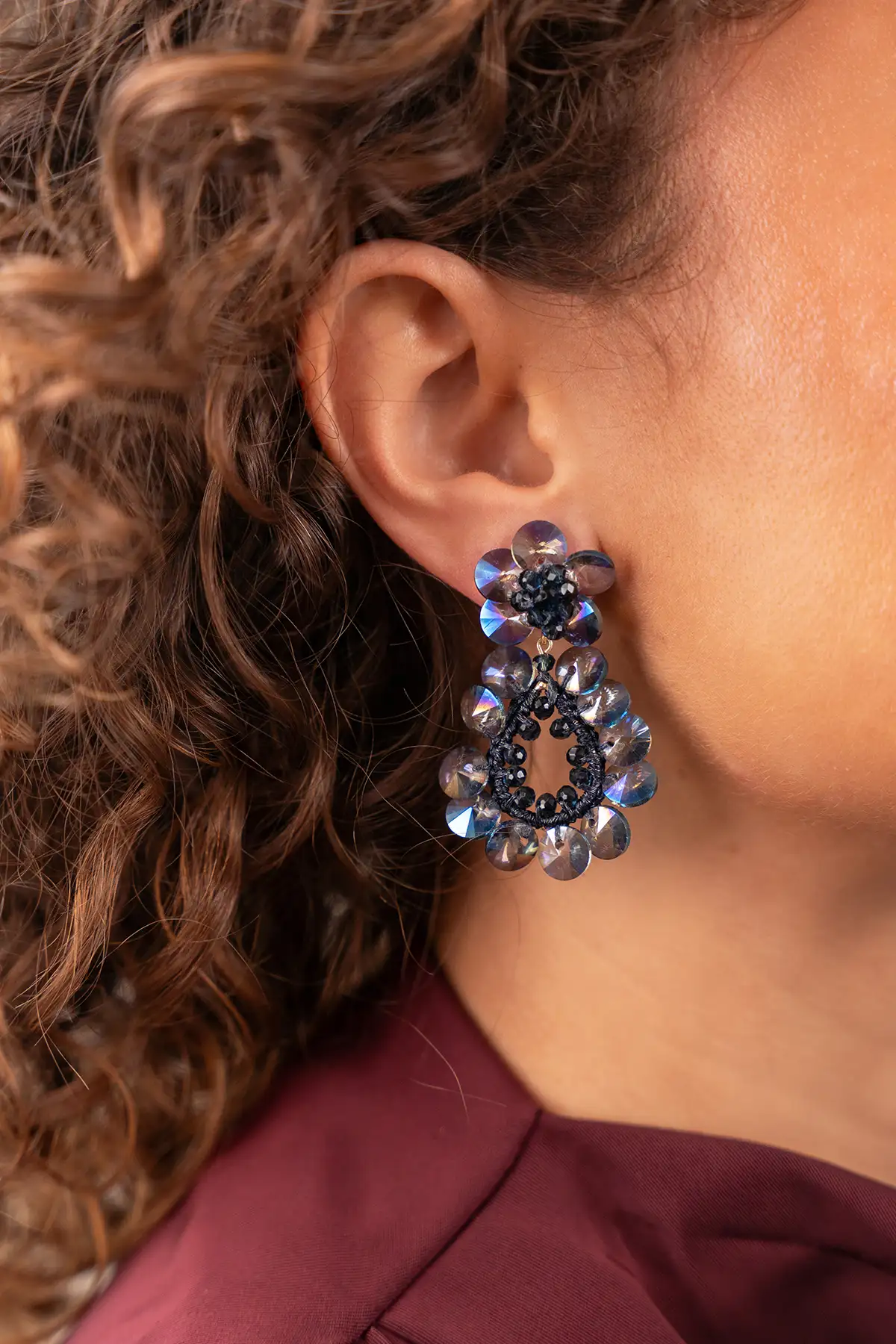 Blauwe Oorbellen Flower Double Drop S / M Apollo