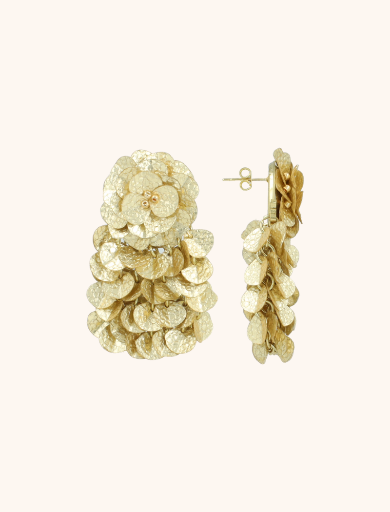 Gold-colored Earrings Elin Hammered Flower Waterfall