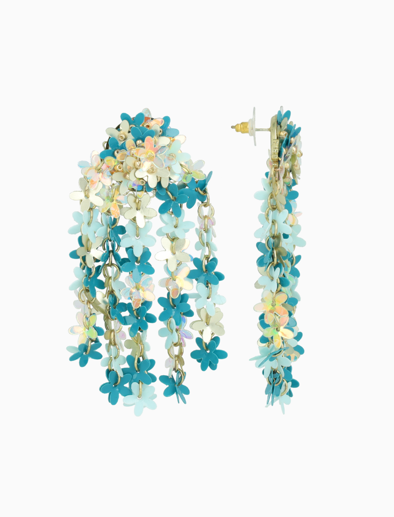 Blaue Ohrringe Fleur Pailletten Blumen Regen  