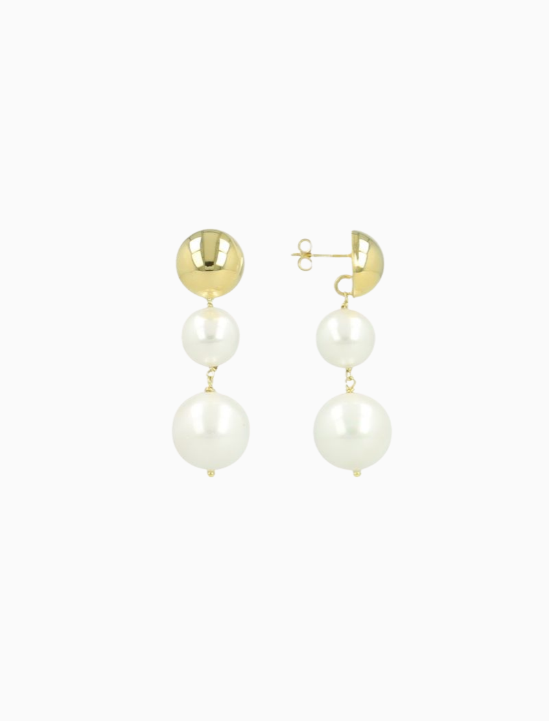 Two Sized Round Ball Earrings - Pearl