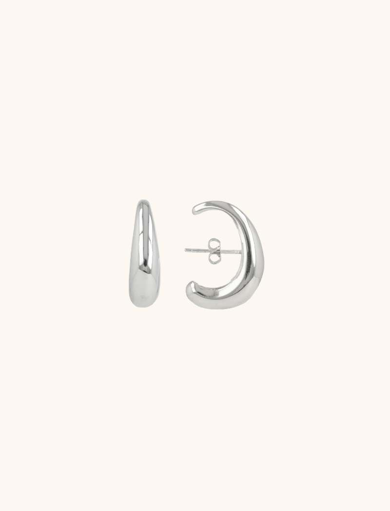 Silberne Ohrringe Halb-Oval Stecker (Messing)  