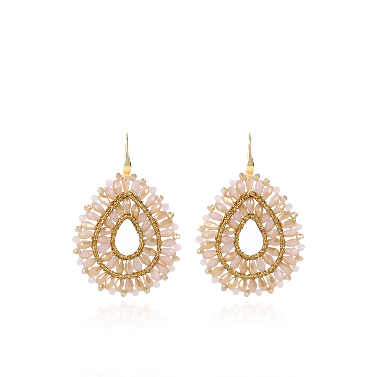 Perzik Oorbellen Silk Drop Double Crystal
