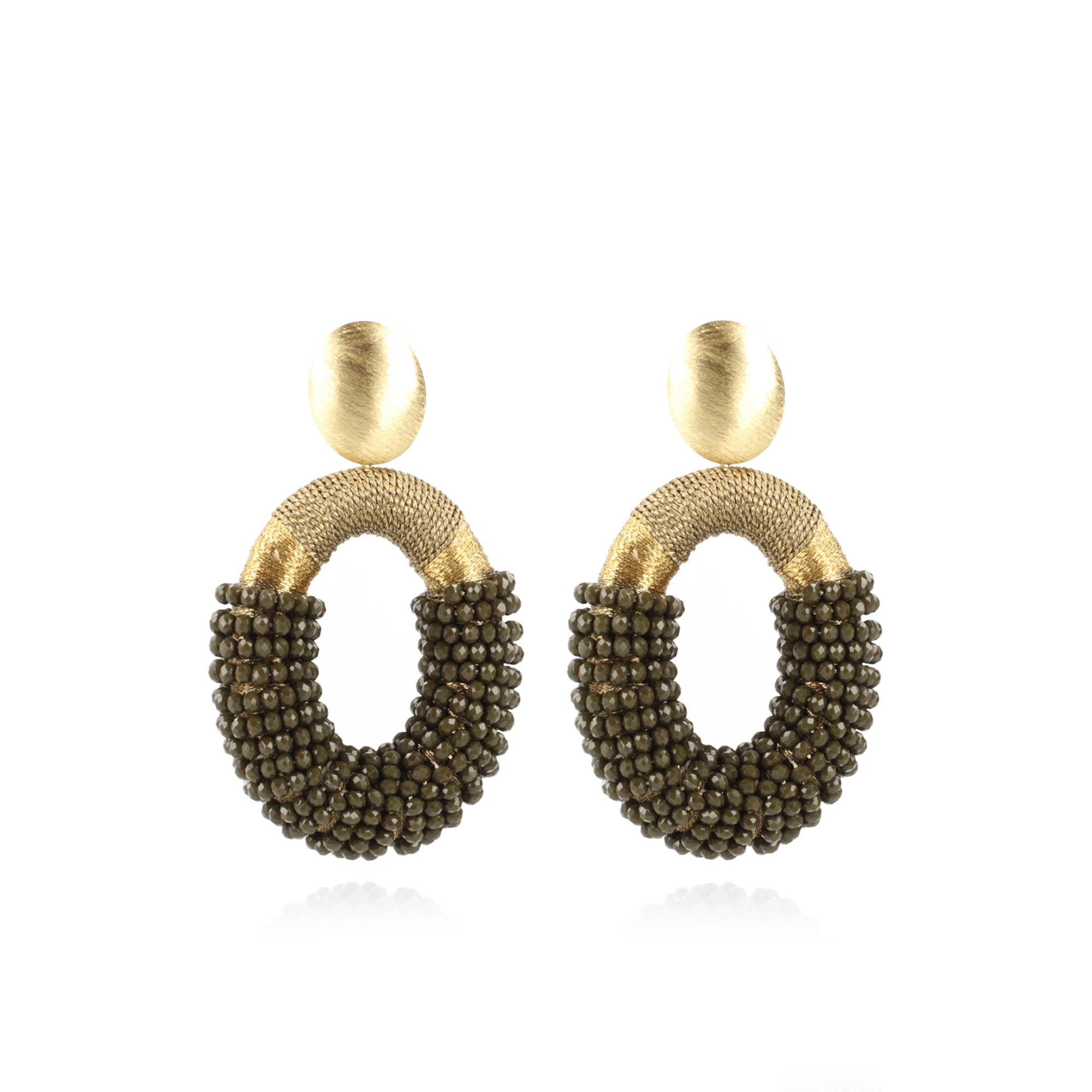 Army Green Earrings Combi Oval L 