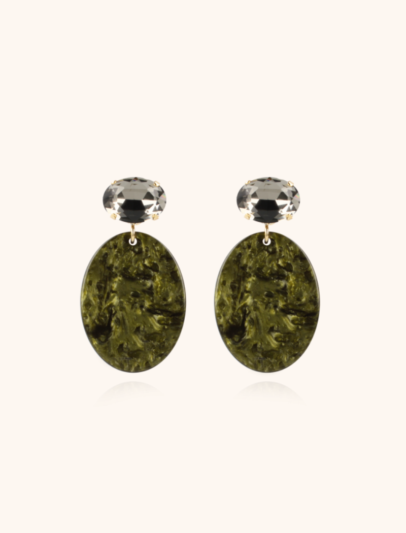 Marble Donker Groen Oorbellen Celia Ovaal S Strass Diamond