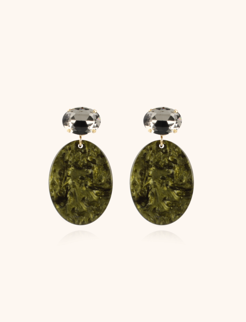 Marble Dark Green Earrings Celia Oval S Strass Diamond