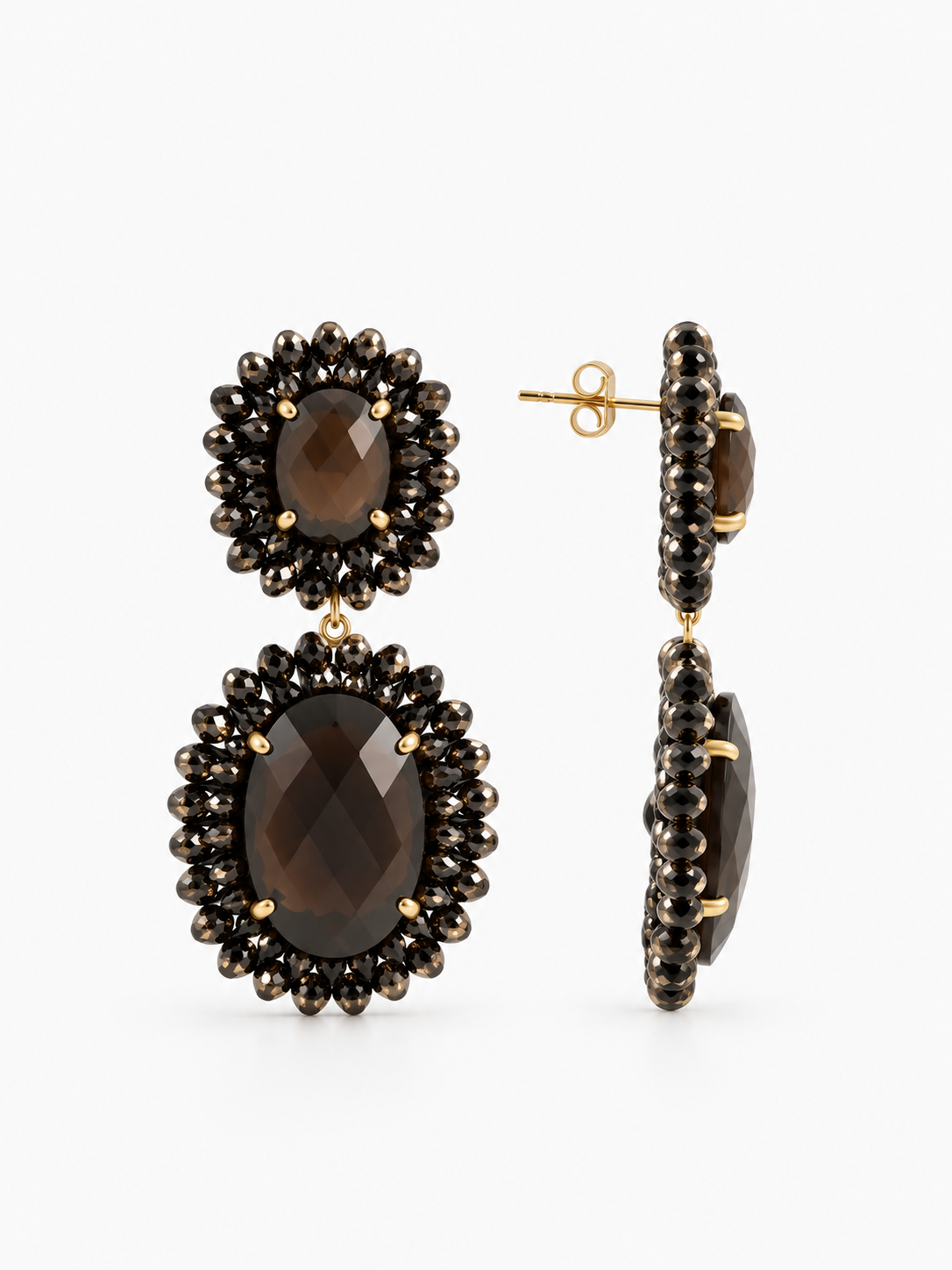Myron – Double Beaded Oval Oorbellen – Bruin