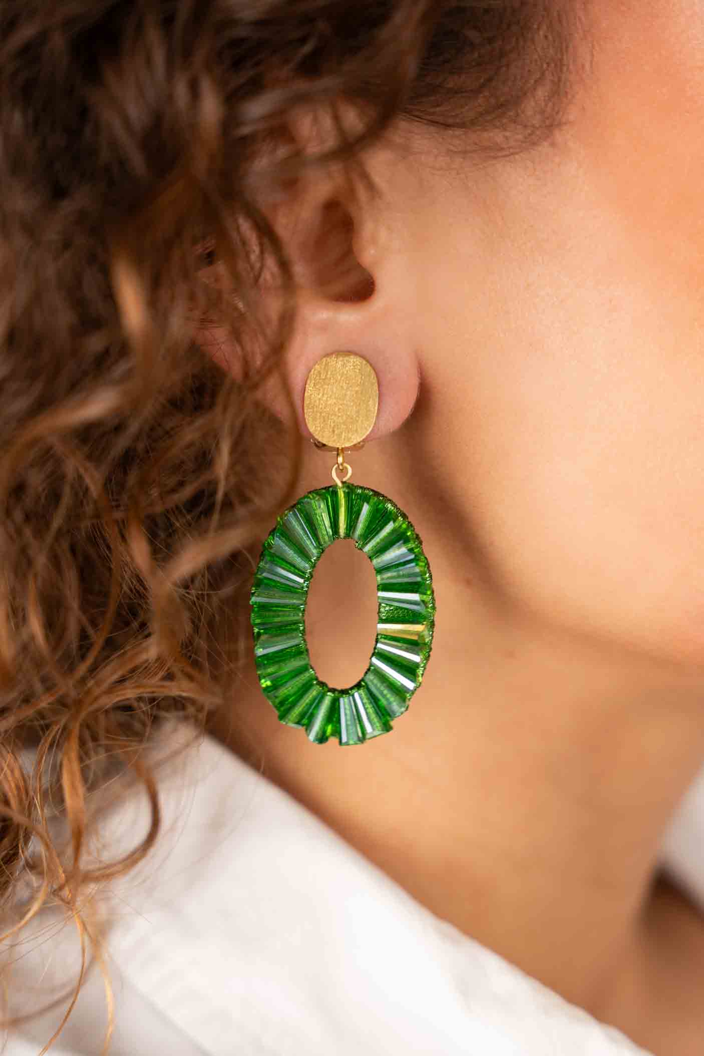 Green Earrings Danee Oval Tube Clip
