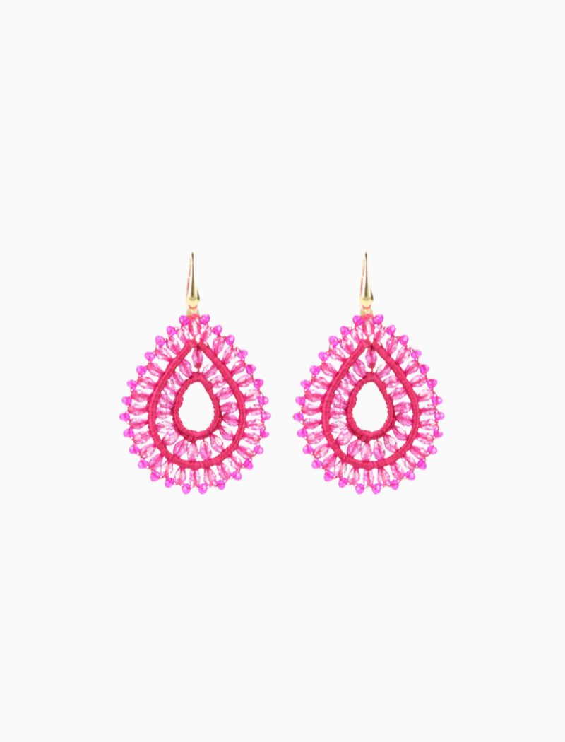 Fuchsia Oorbellen Silk Drop Double Crystal