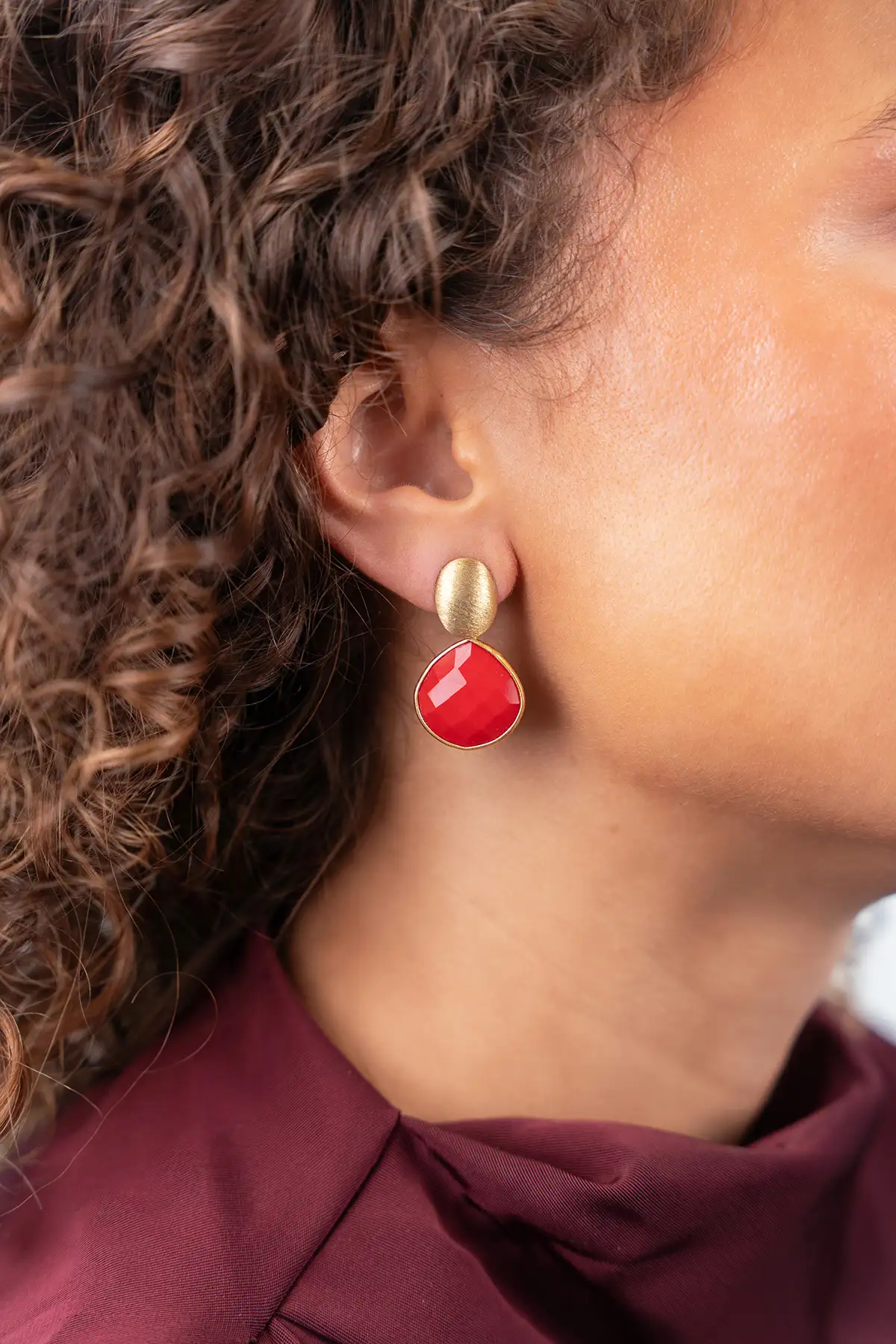 Rode Oorbellen Round Framed Drop Leni