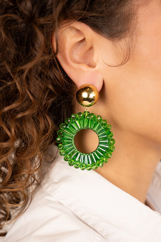 Green Earrings Ann-Mary Circle Double Clip