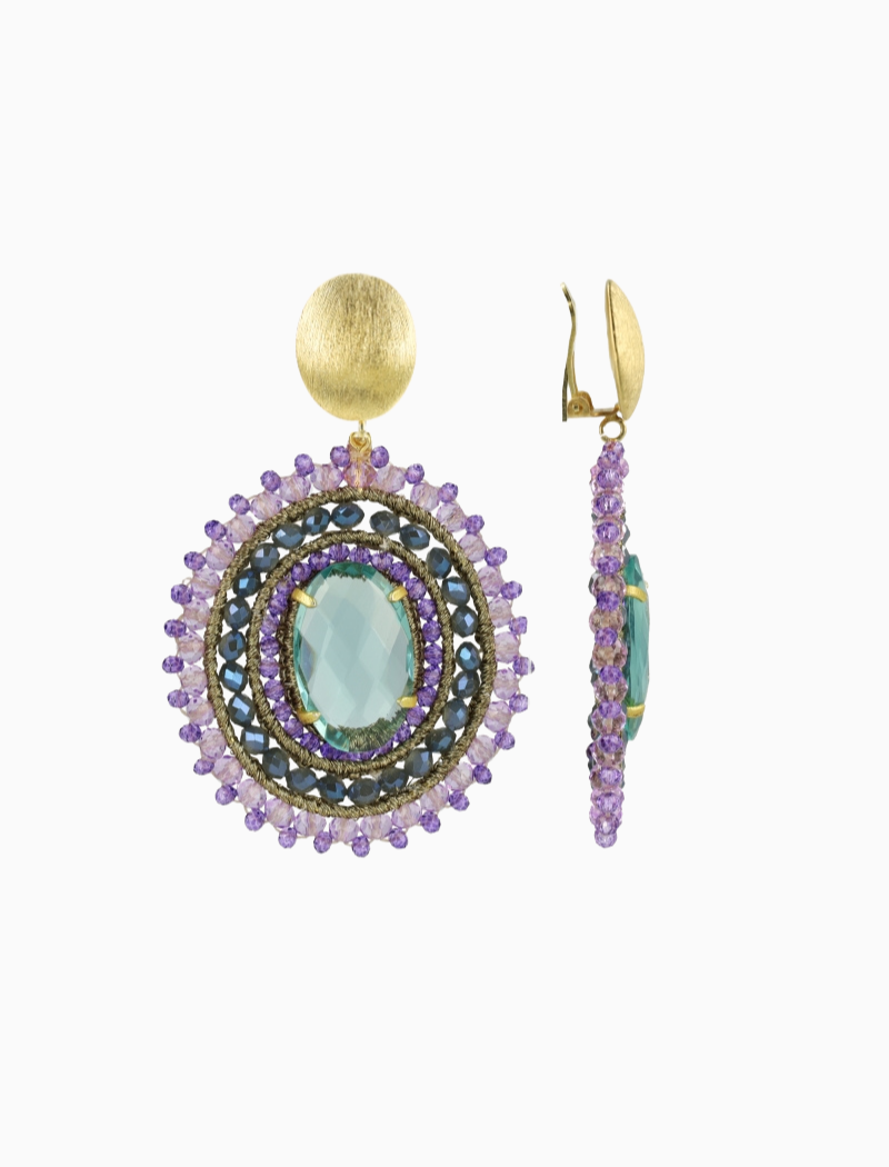 Donker Lavendel Salie Oorbellen Jamie Filled Oval 3 Ringen Met Steen L Clip