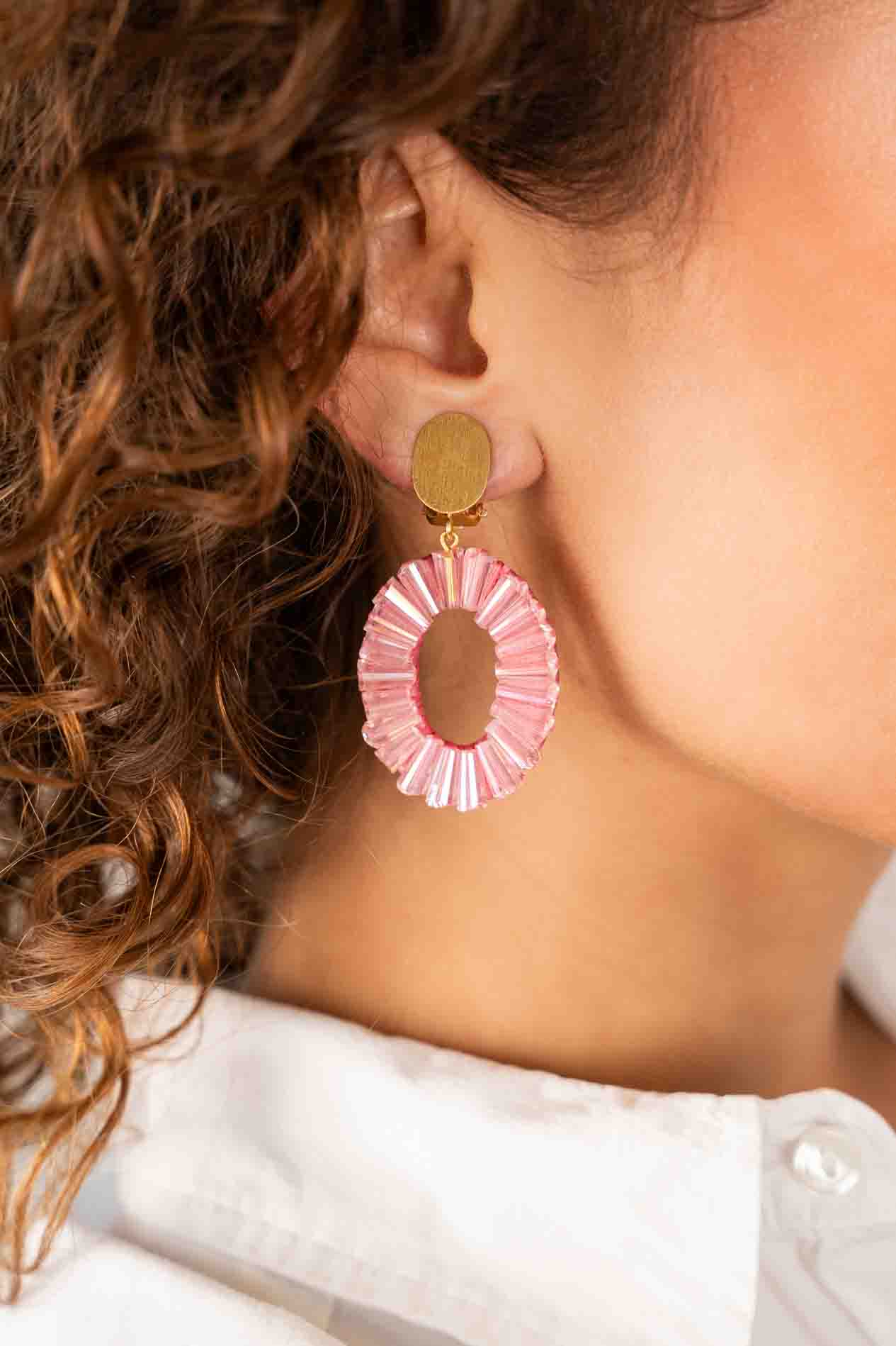 Pink Earrings Danee Oval Tube Clip