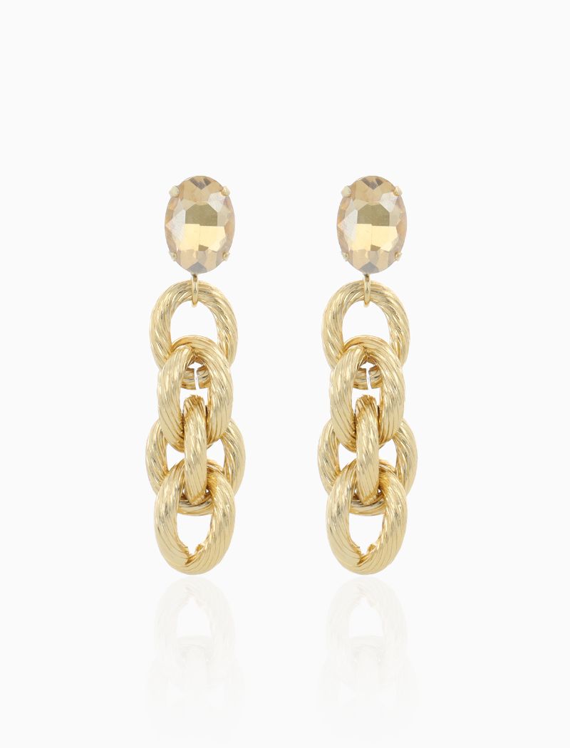 Norell - CLA Earring Triple Rope Strass - Soft Gold / Shadow