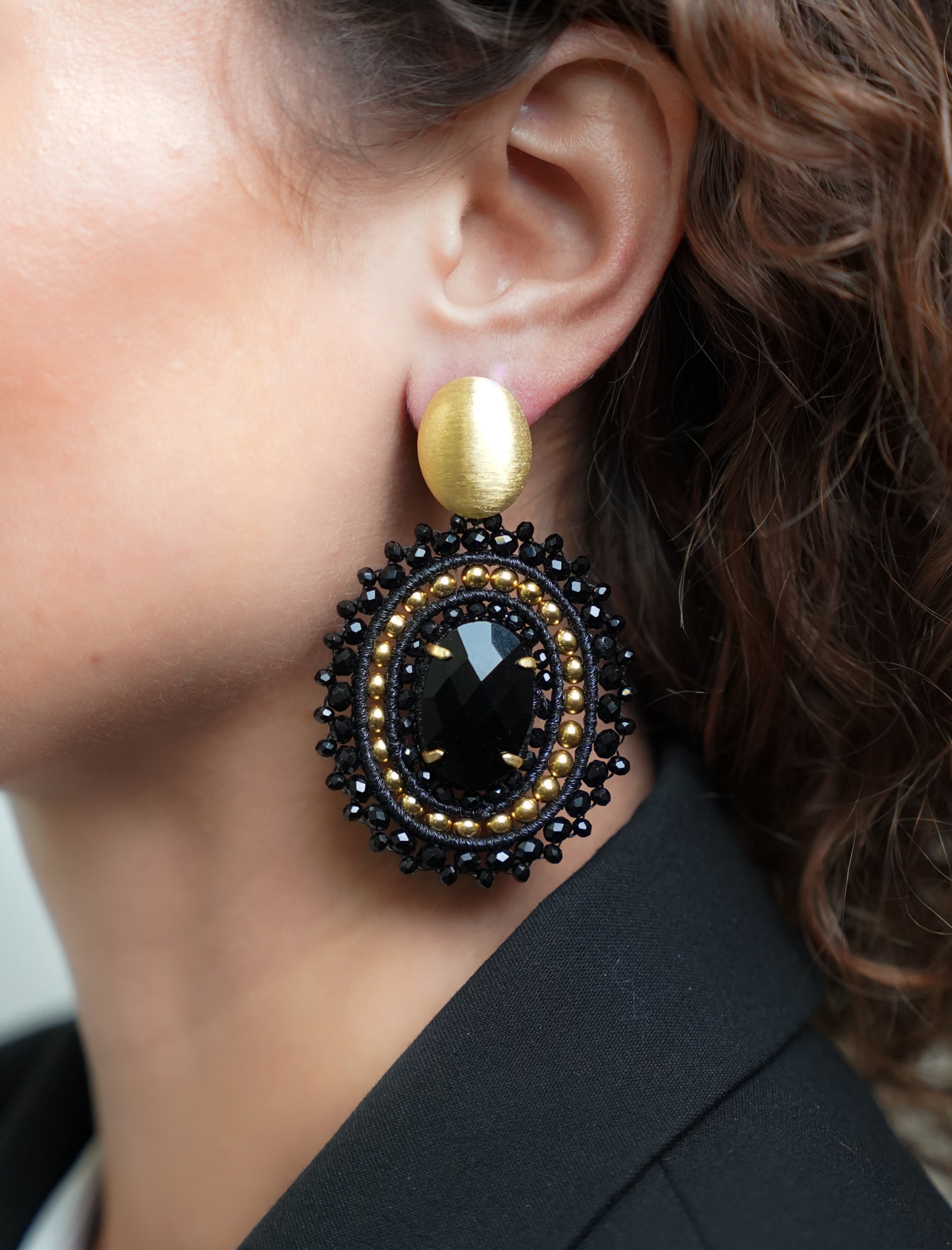Gold-tone Black Earrings Jamie Oval L With Stone