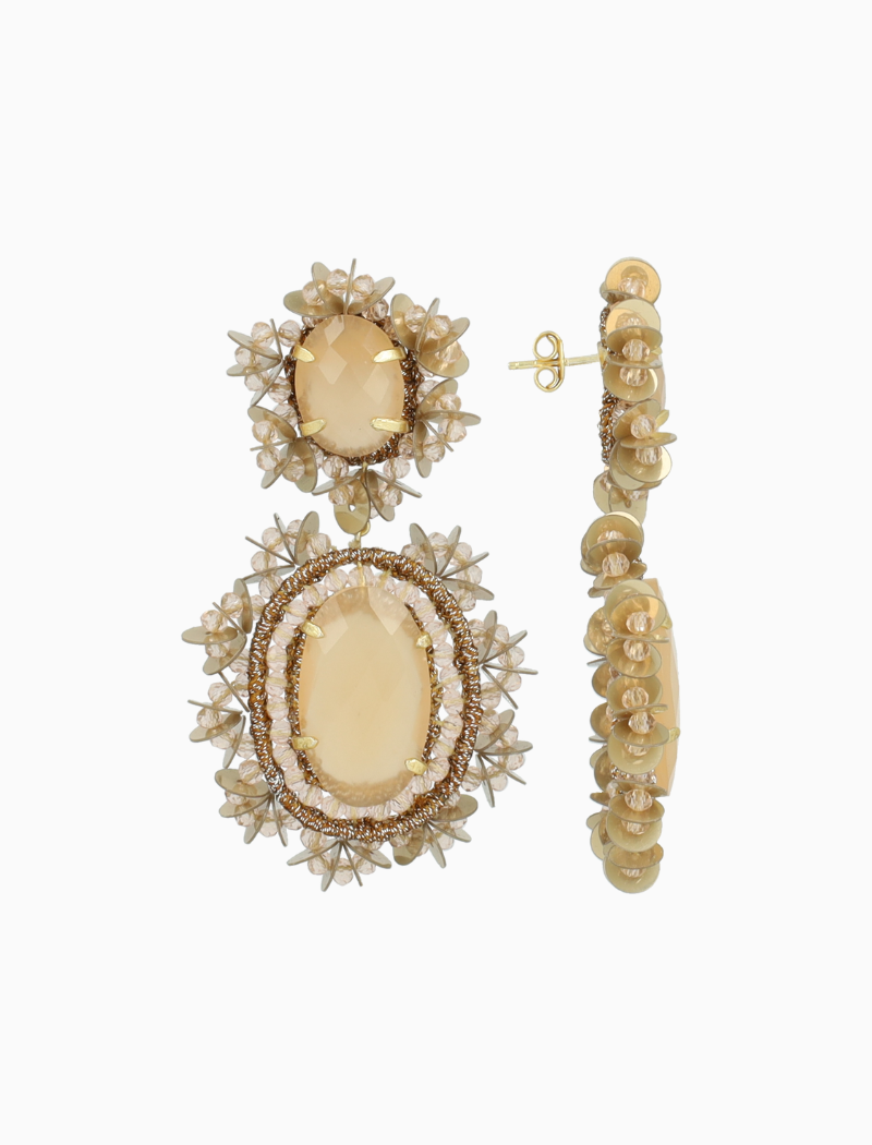 Braune Ohrringe Lara Hangeohrringe Doppelt mit Pailletten L  