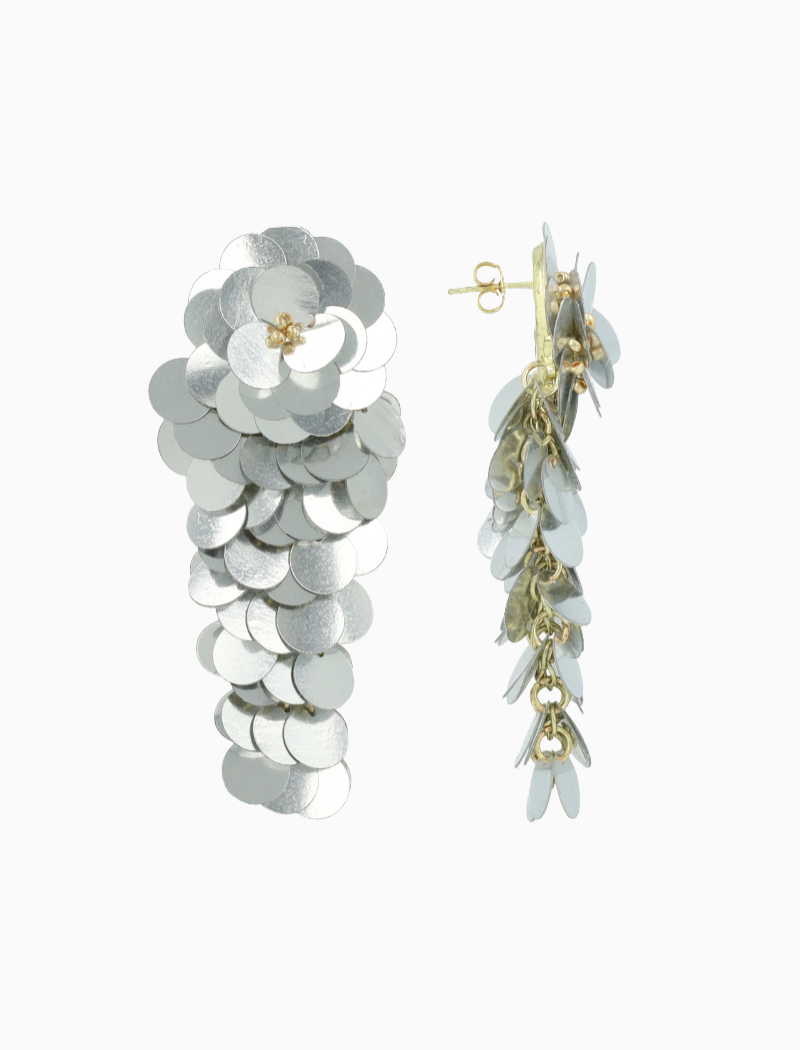 Silver Sequin Earrings Waterfall L