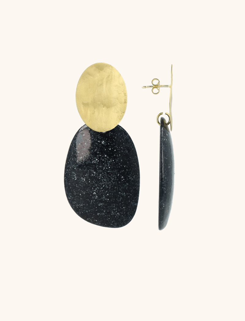 Black Glitter Earrings Aurora Oval L