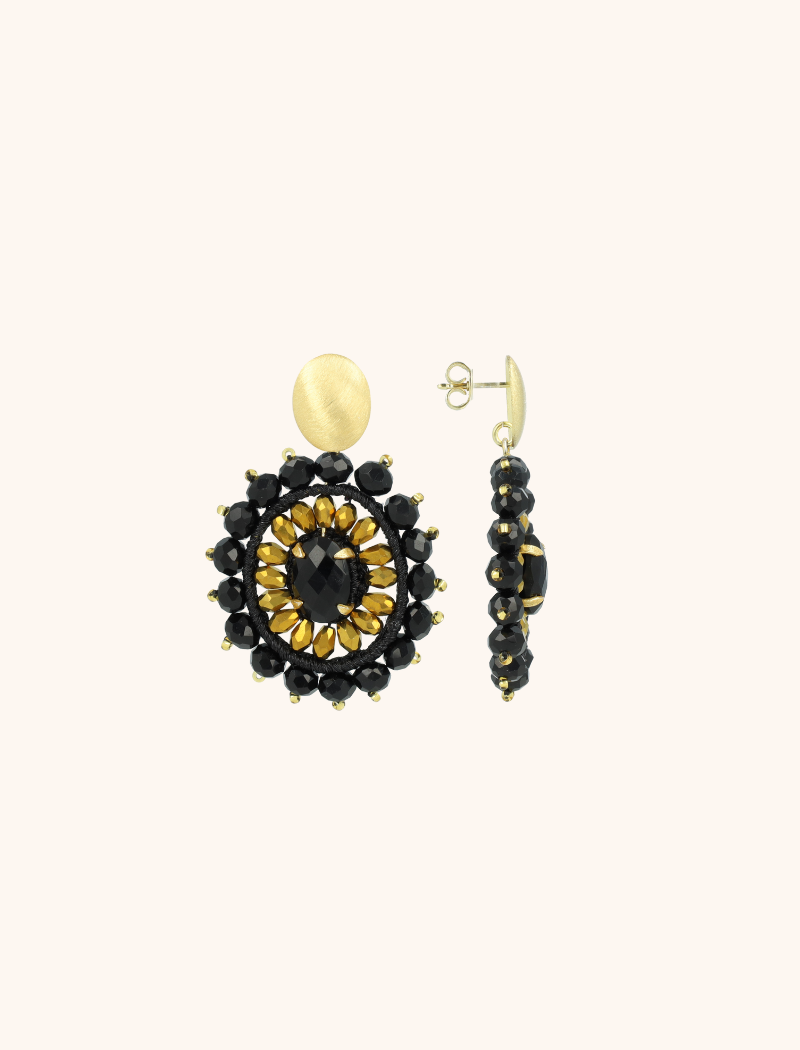 Black Earrings Roxx Tigereye Oval S