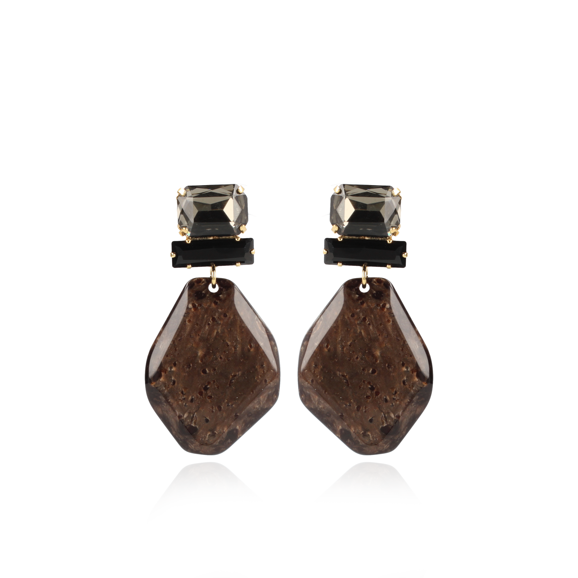 Marble Brown Asymmetrical Earrings Rock L Strass Black