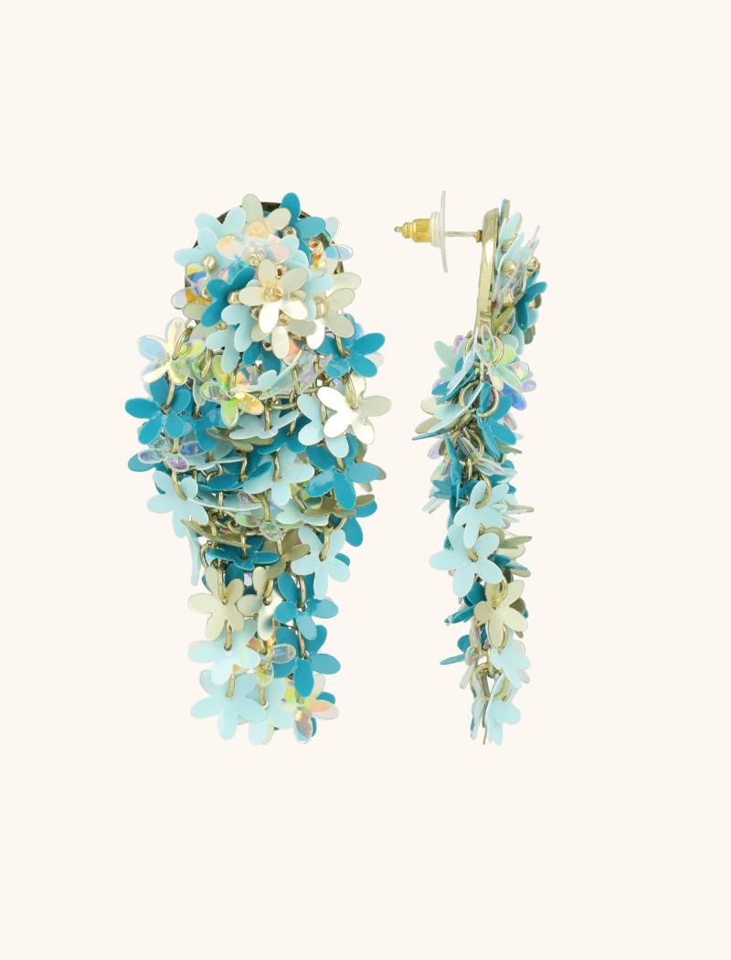 Blauwe Oorbellen Leila Sequin Bunch of Flowers