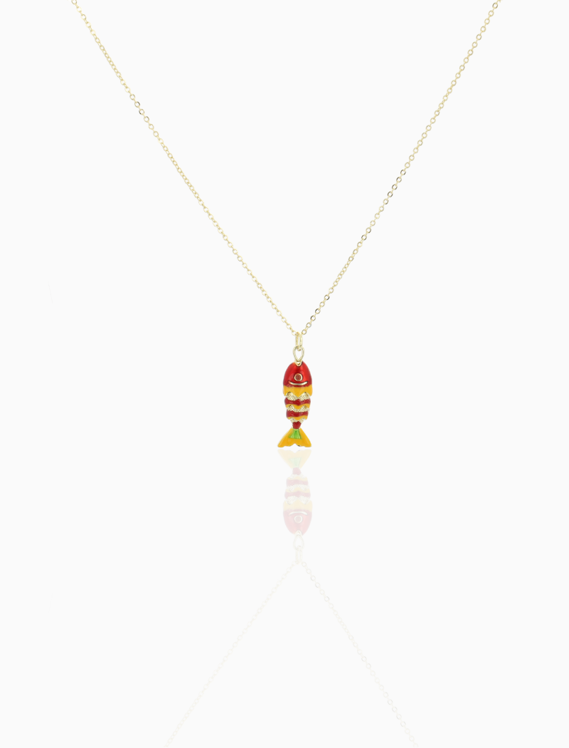 Gold Colored Necklace Charm Fish Red Orange S