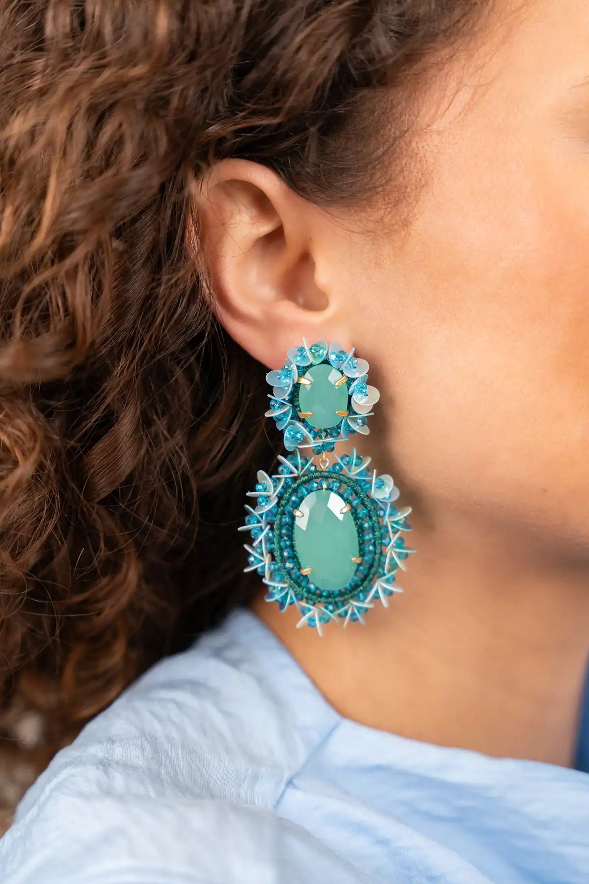 Turquoise Oorbellen Lara Pendant Earring Double w/ Sequins L