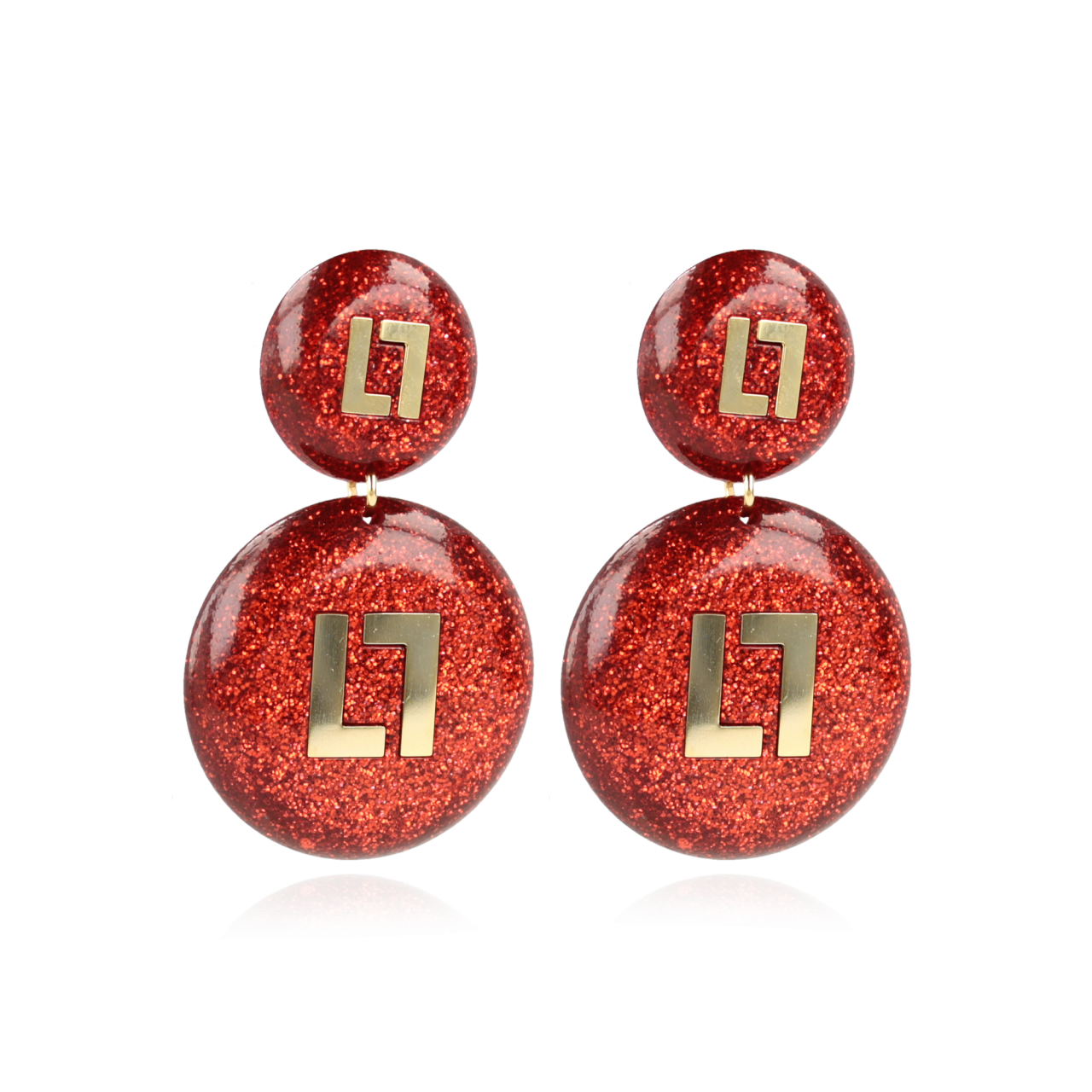 Red Glitter earrings Larissa Logo