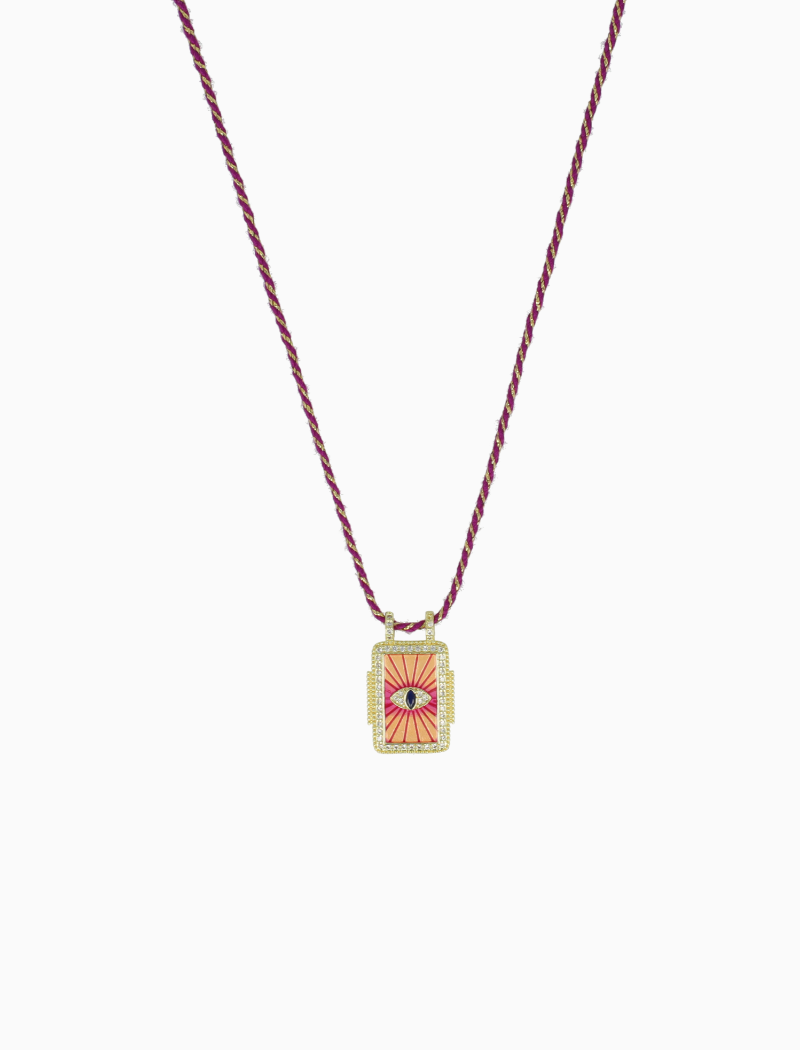 Necklace Rectangle Eye - Purple/Crystal