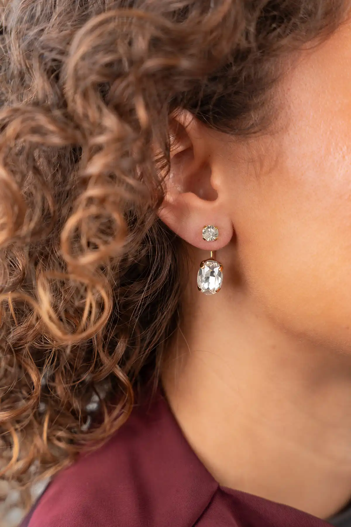 Kristallen Oorbellen Two Pieces Round and Oval Stone Jet