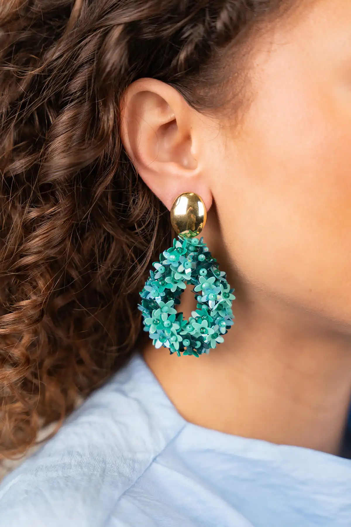 Turquoise Oorbellen Amal Flower Drop L