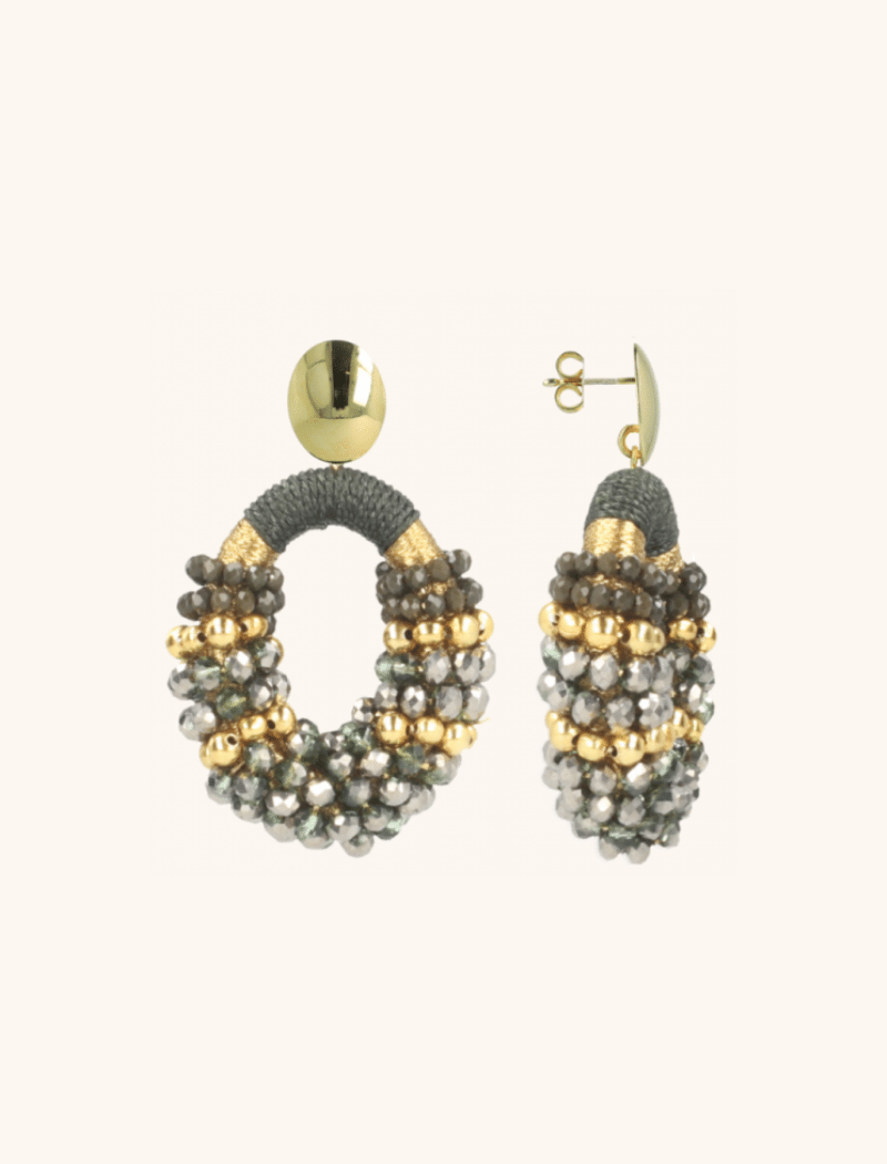 Green Earrings Viv Combi Oval M