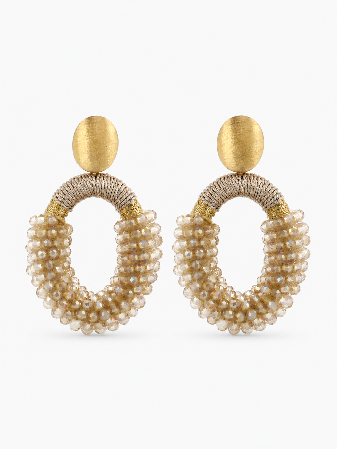 Yara – Combi Oval Oorbellen M – Champagne