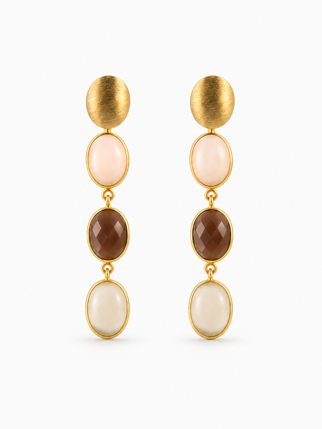 April – Three Framed Stones Earrings – Champagne Mix