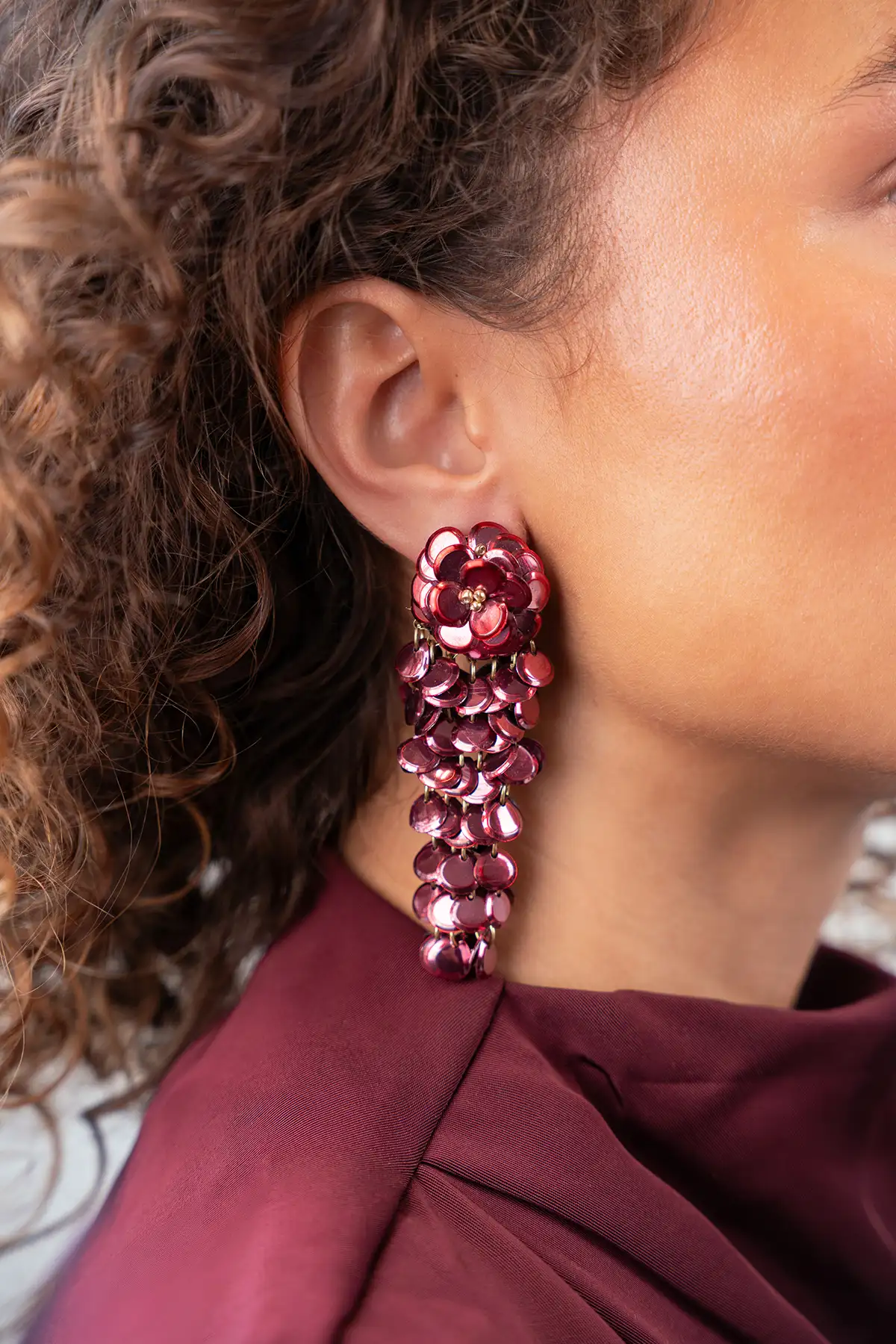 Rode Oorbellen Bold Sequin Waterfall L Bonny