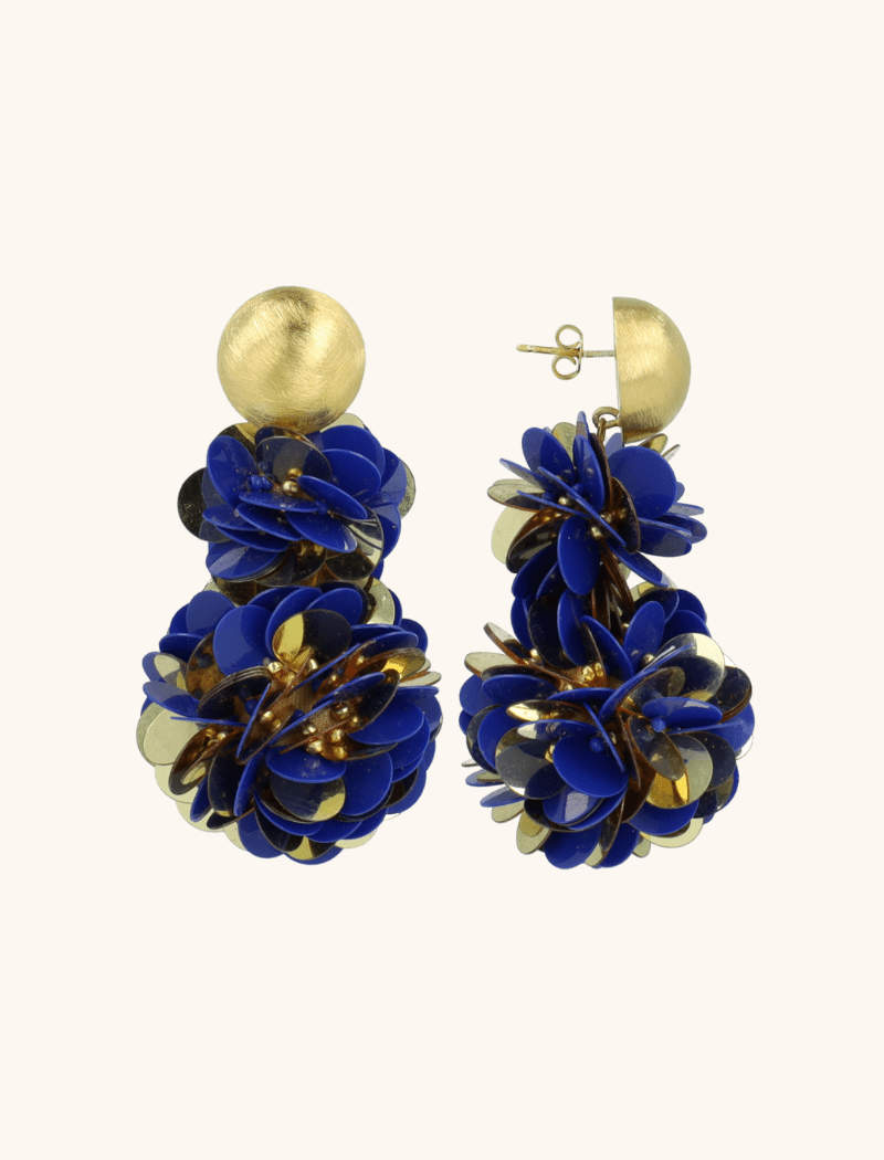 Blue Gold Colored Double Globe Earrings Pixie