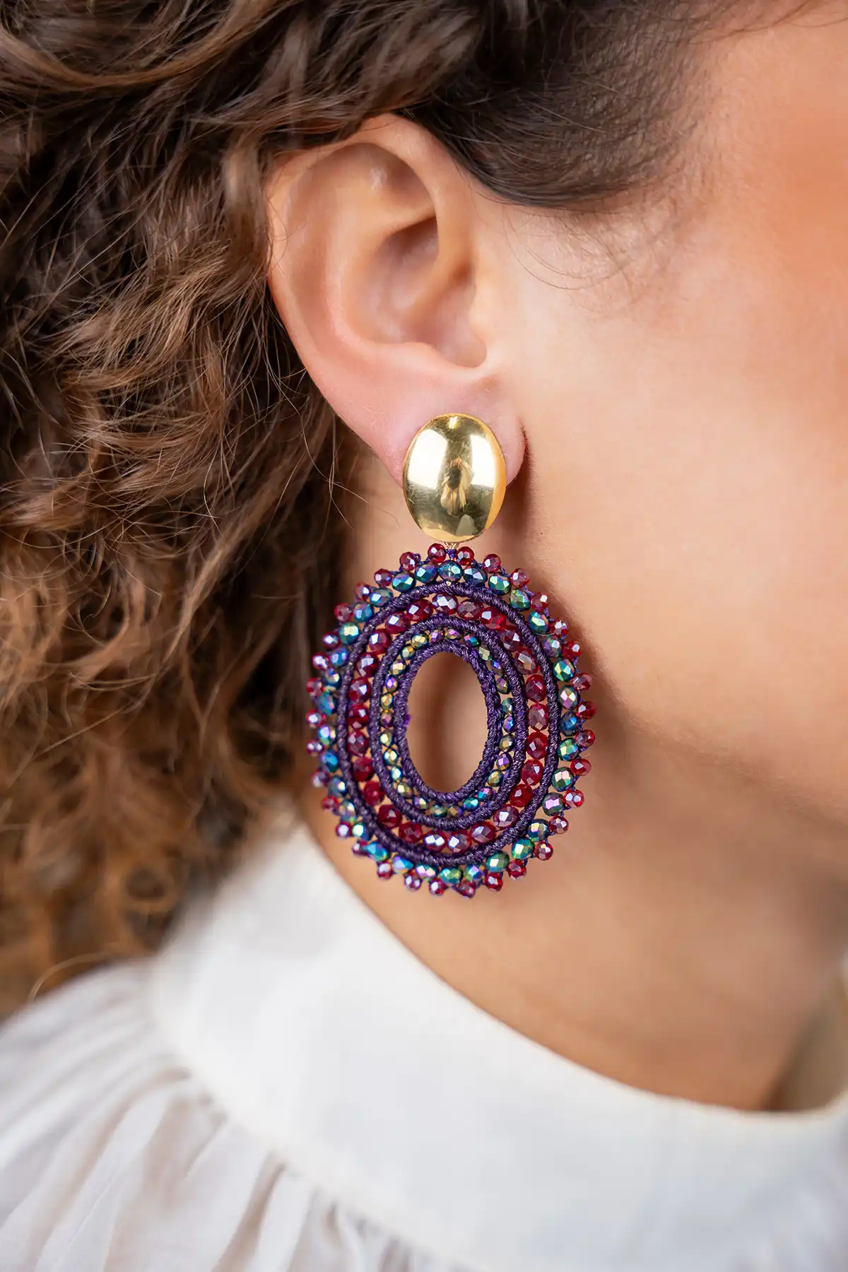 Disco Purple/Red Oorbellen Lieke Ovaal L