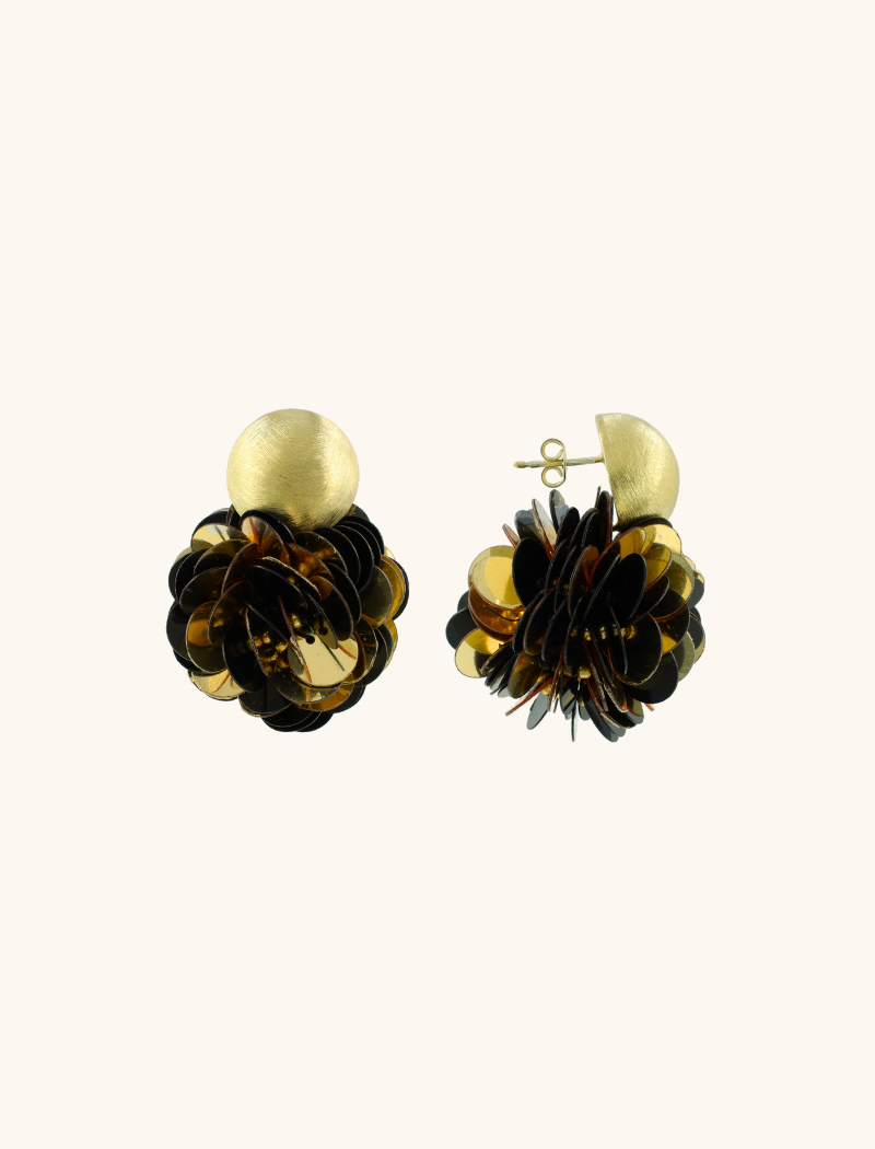 Sequins Earrings Black Gold Butterfly Globe M 