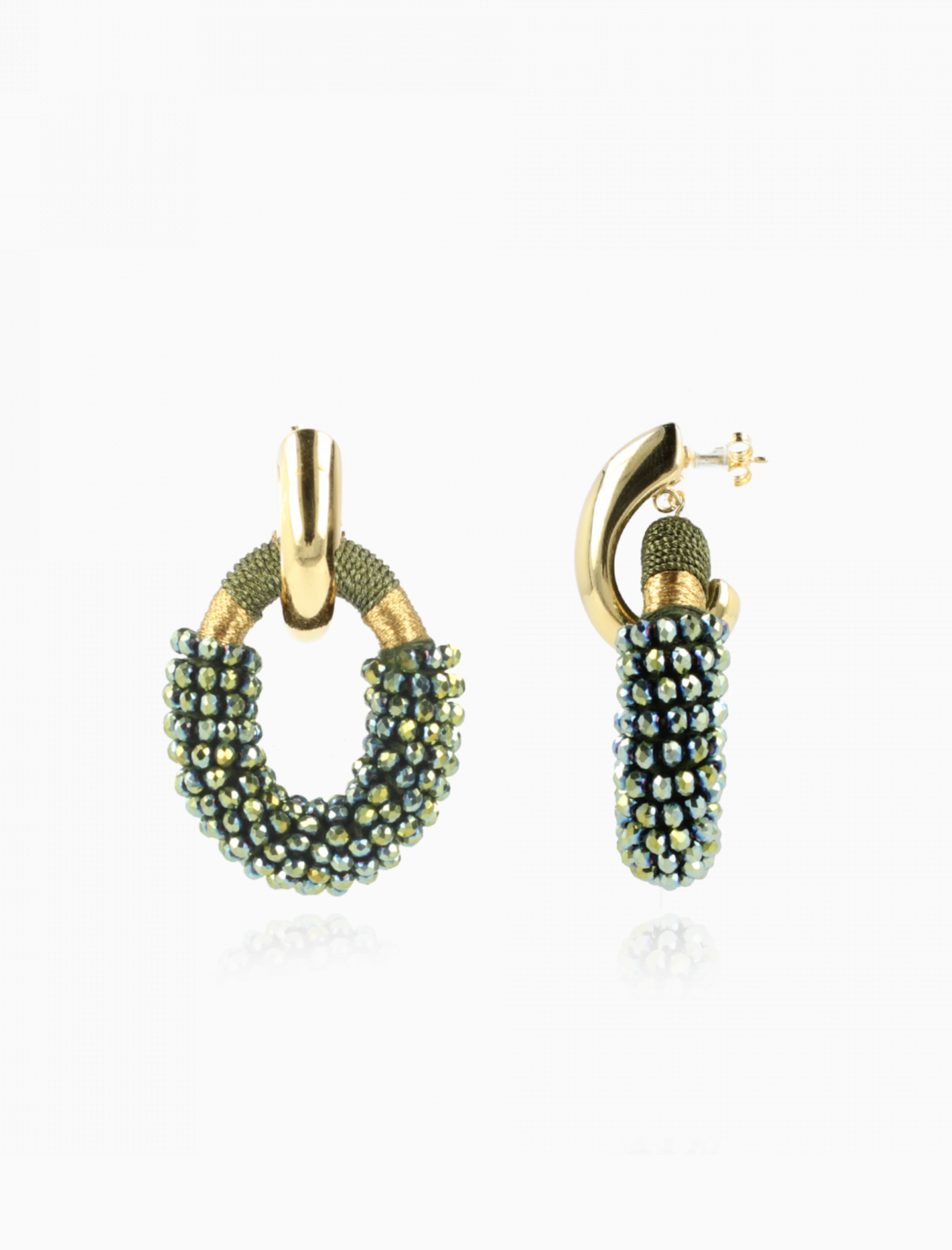 Metallic Groen Oorbellen Combi Oval M
