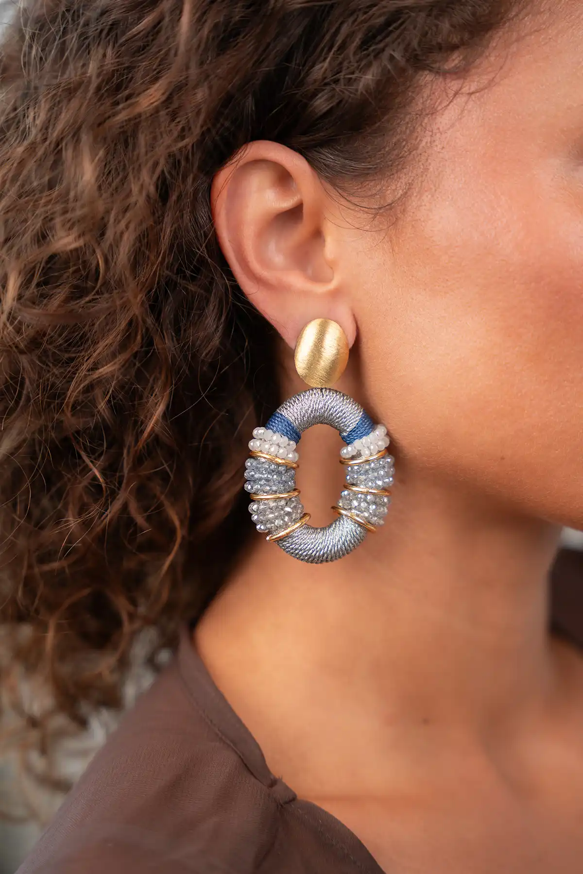 Blauwe Oorbellen Elle Combi Oval Deluxe L