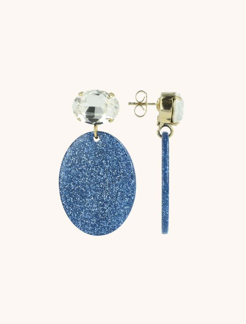 Blauwe Glitter Oorbellen Celia Crystal Ovaal S