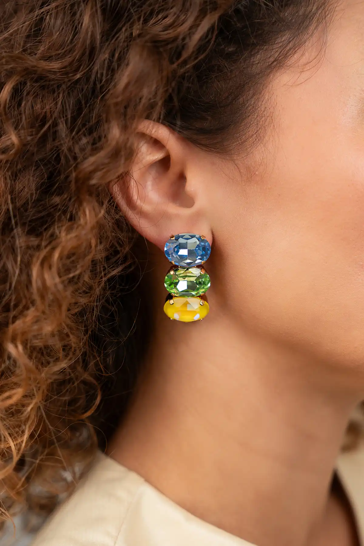 Multi Mix Oorbellen Gracia Vertical Oval Three Stoneslott-theme.productDescriptionPage.SEO.byTheBrand