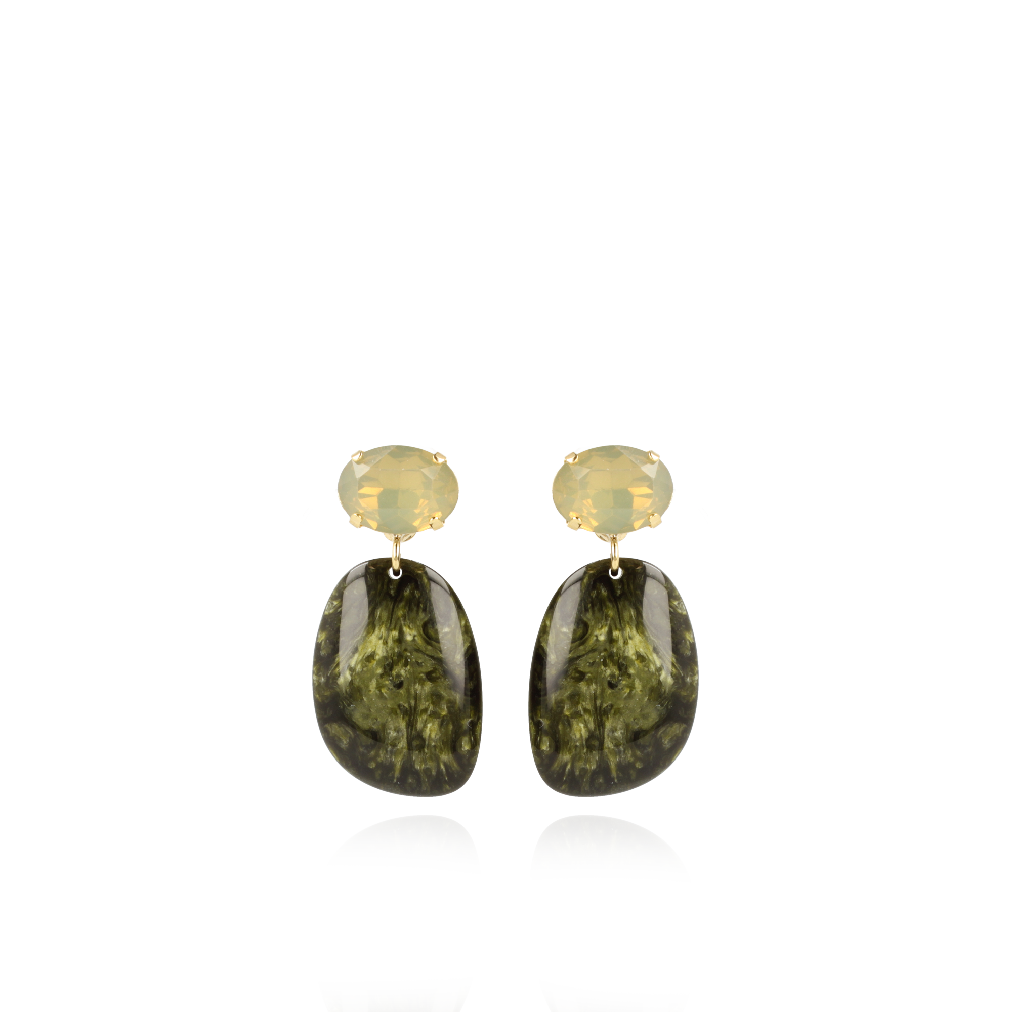 Marble Donker Groene Oorbellen Hazel Asymmetrisch Ovaal S Strass