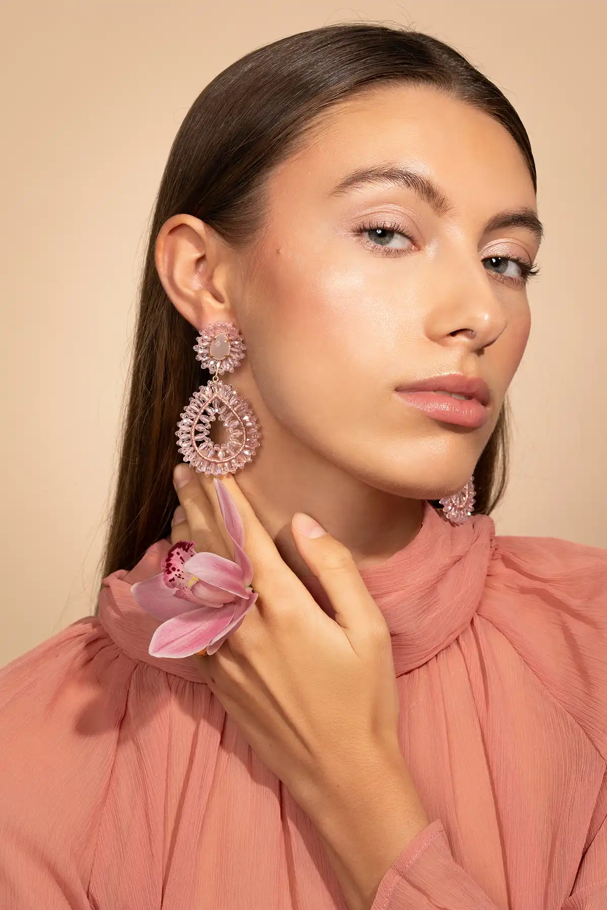 Crystal Pink Oorbellen Apollo Double Drop S