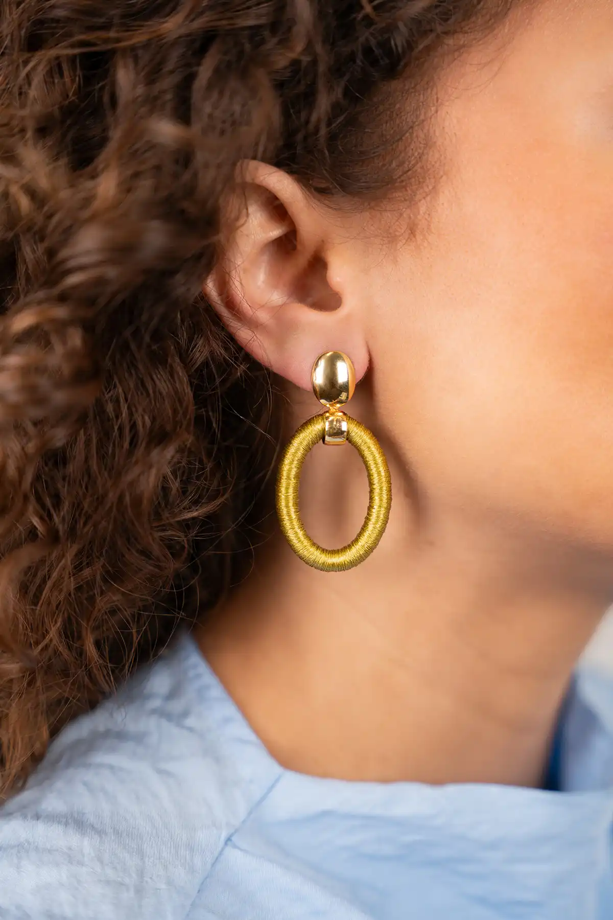 Groene Oorbellen Faye Oval with Bead Threated S