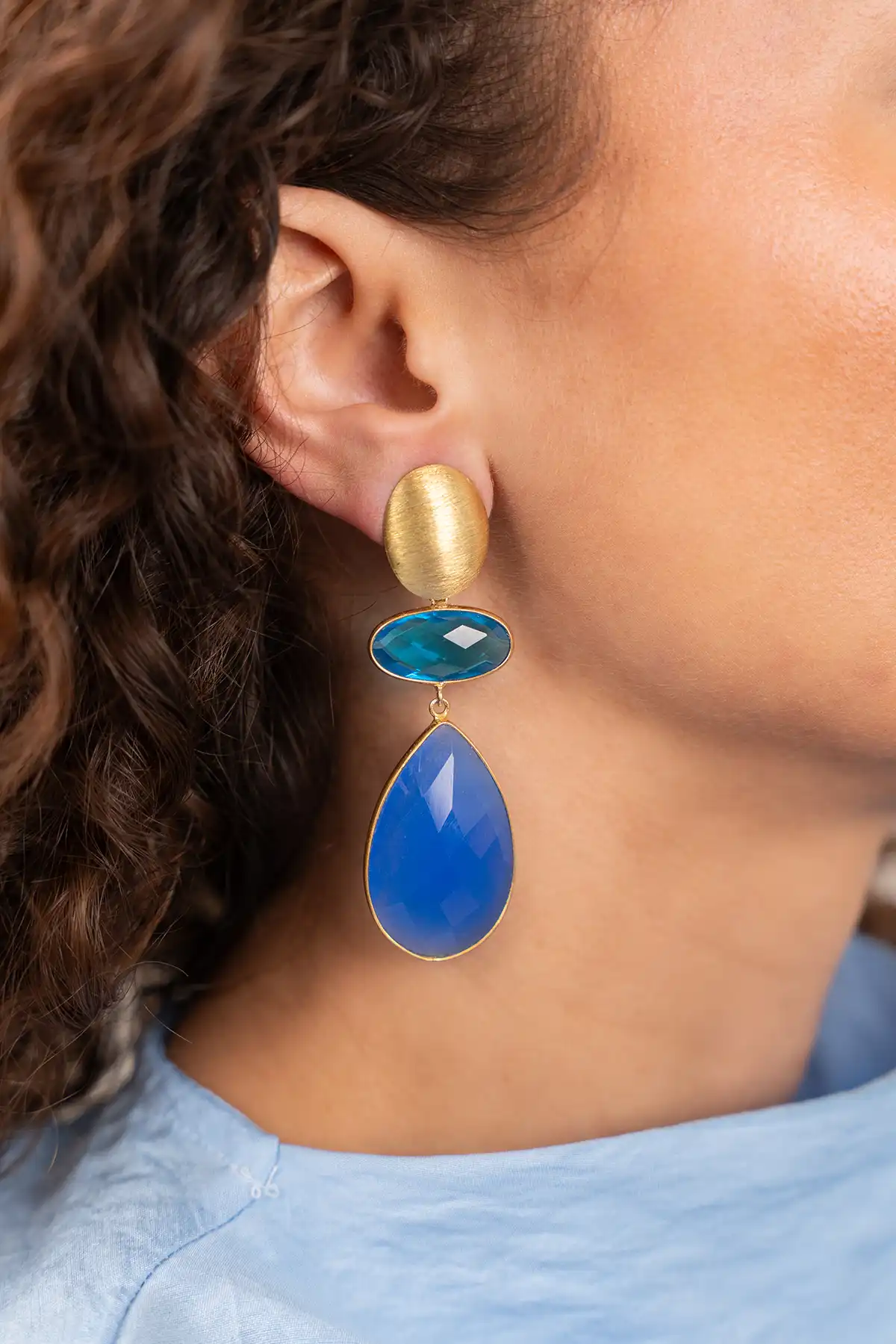 Blauwe Oorbellen Runa Double Framed Shapes Element