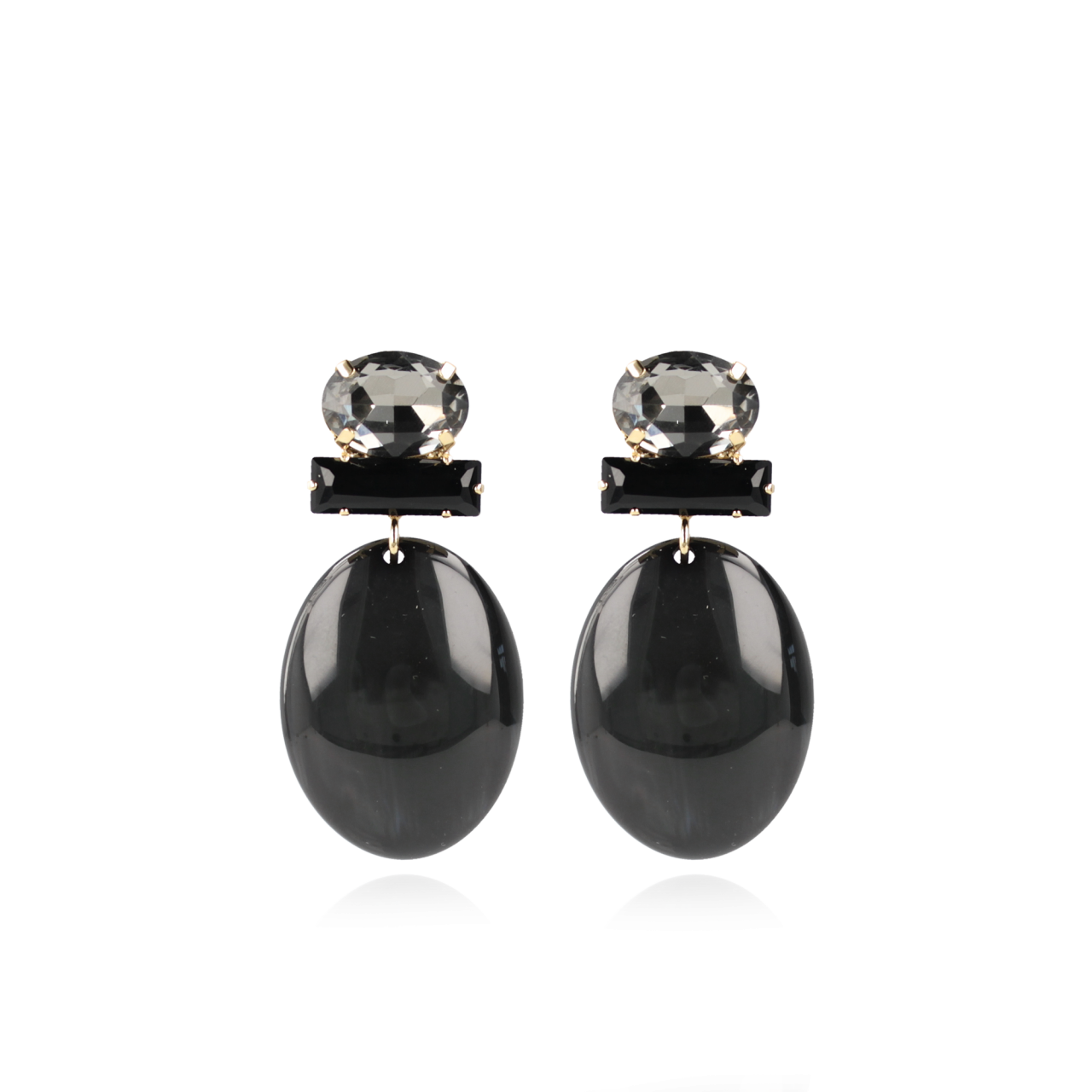 Black Earrings Sirius Oval Strass