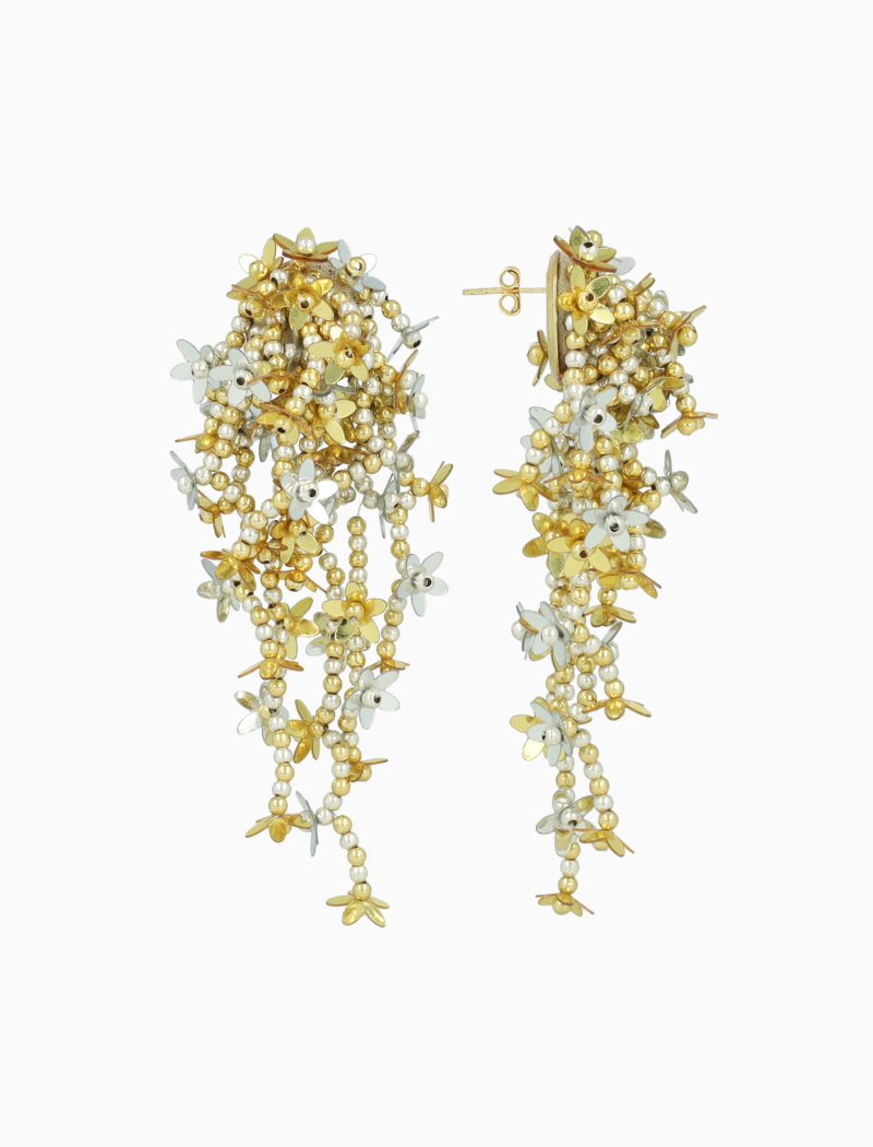 Goud/Zilverkleurige Oorbellen Lilly Flower Strings L 