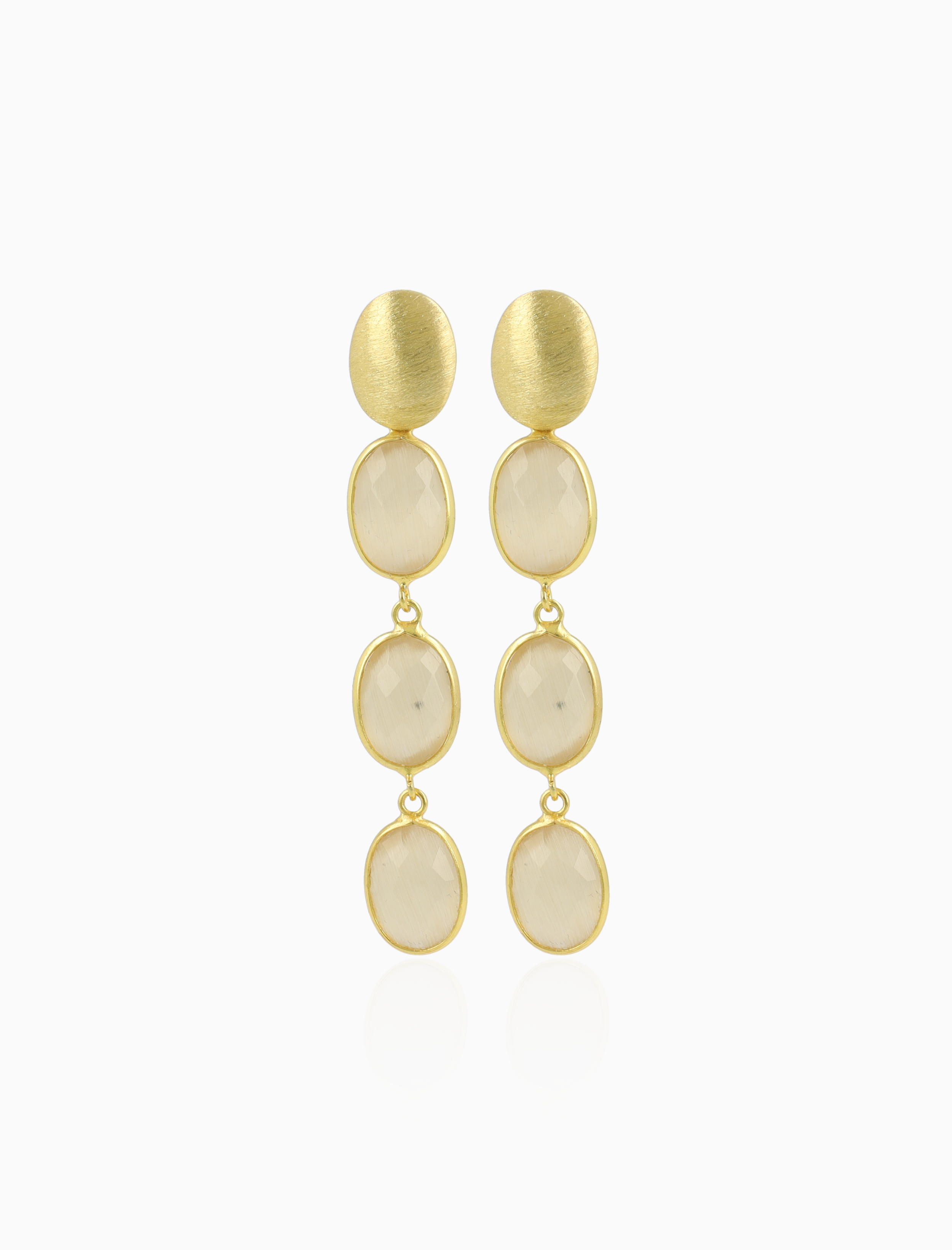Beige Earrings Three Framed Stones April
